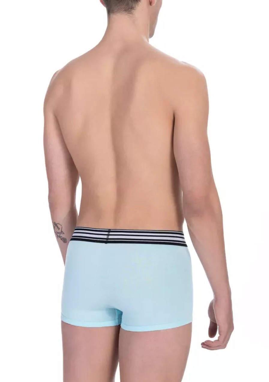 Men Bikkembergs Men'S Underwear | Bikkembergs Elegant Light Blue Cotton Trunk Twin Pack