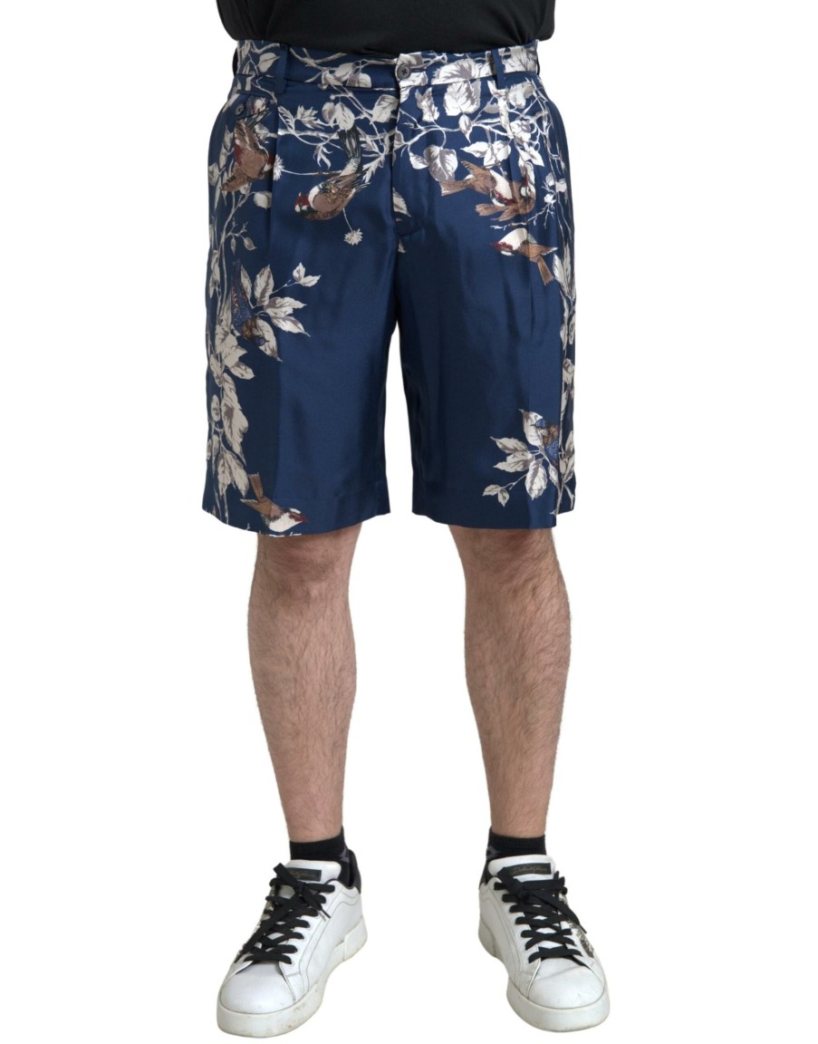 Men Dolce & Gabbana Men'S Shorts | Dolce & Gabbana Blue Floral Print Silk Men Bermuda Shorts