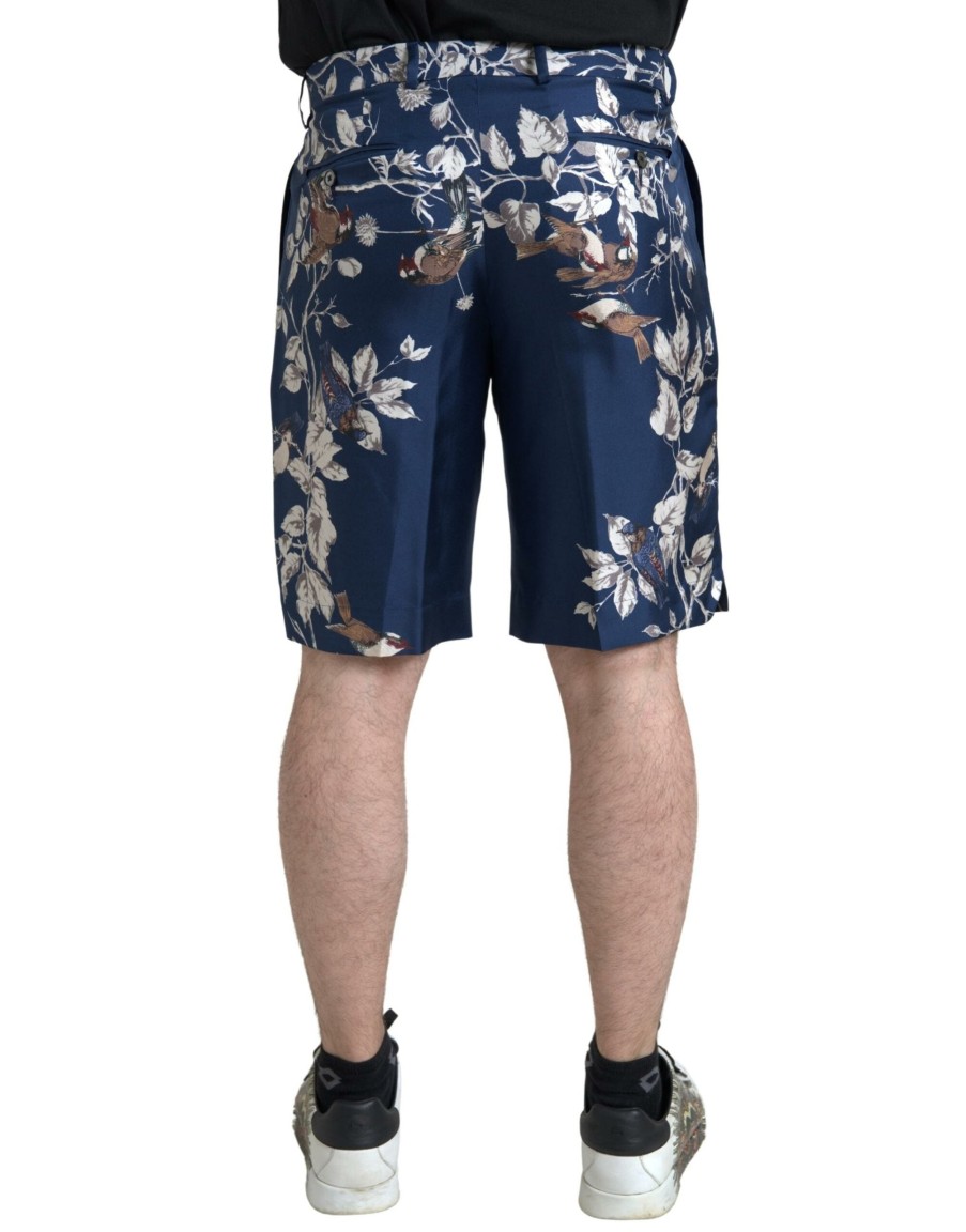 Men Dolce & Gabbana Men'S Shorts | Dolce & Gabbana Blue Floral Print Silk Men Bermuda Shorts