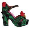 Women Dolce & Gabbana Women'S Platforms & Wedges | Dolce & Gabbana Green Brocade Snakeskin Roses Crystal Shoes