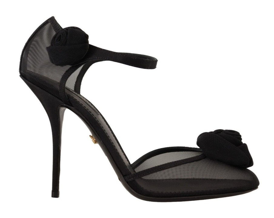 Women Dolce & Gabbana Women'S Pumps | Dolce & Gabbana Black Mesh Ankle Strap High Heels Pumps Shoes