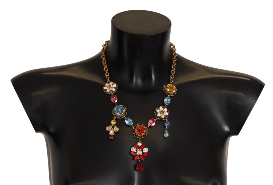 Women Dolce & Gabbana Women'S Necklaces | Dolce & Gabbana Gold Brass Floral Sicily Charms Statement Necklace