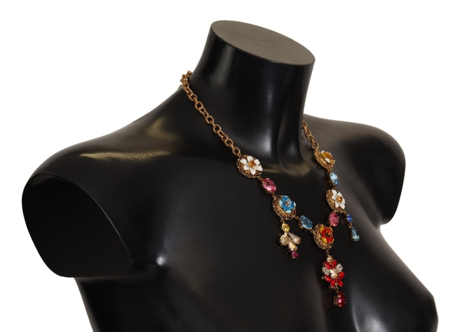 Women Dolce & Gabbana Women'S Necklaces | Dolce & Gabbana Gold Brass Floral Sicily Charms Statement Necklace