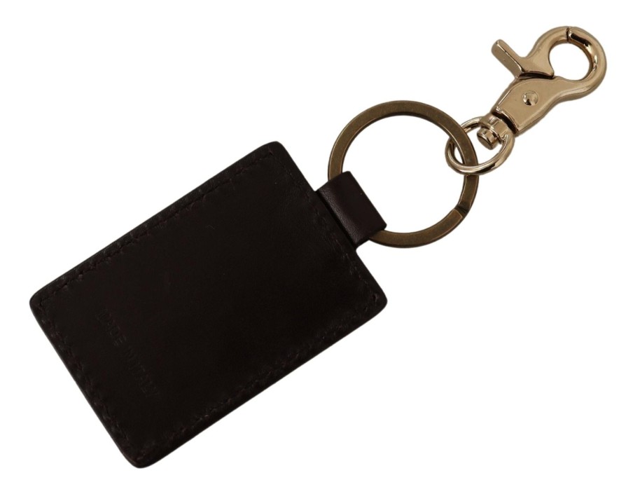 Men Dolce & Gabbana Men'S Keychains | Dolce & Gabbana Brown Leather Logo Metal Ring Hook Keychain