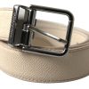 Men Dolce & Gabbana Men'S Belts | Dolce & Gabbana Beige Leather Metal Buckle Men Cintura Belt