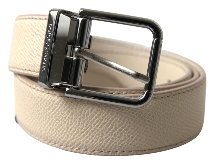 Men Dolce & Gabbana Men'S Belts | Dolce & Gabbana Beige Leather Metal Buckle Men Cintura Belt