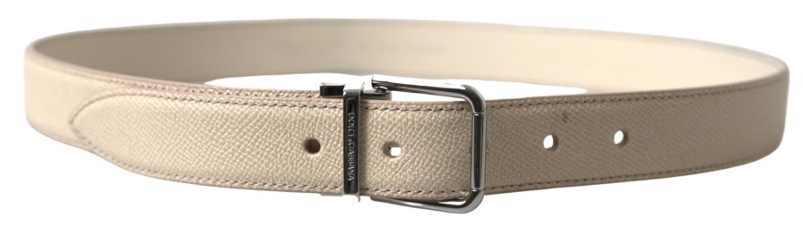 Men Dolce & Gabbana Men'S Belts | Dolce & Gabbana Beige Leather Metal Buckle Men Cintura Belt