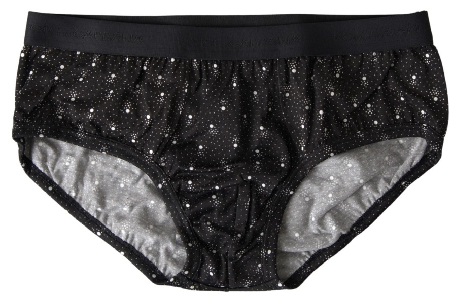 Men Dolce & Gabbana Men'S Underwear | Dolce & Gabbana Black Dotted Cotton Brandon Briefs Underwear