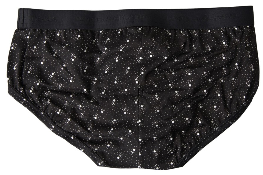 Men Dolce & Gabbana Men'S Underwear | Dolce & Gabbana Black Dotted Cotton Brandon Briefs Underwear