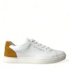 Men Dolce & Gabbana Men'S Sneakers | Dolce & Gabbana White Yellow Suede Leather Low Top Men Sneakers Shoes