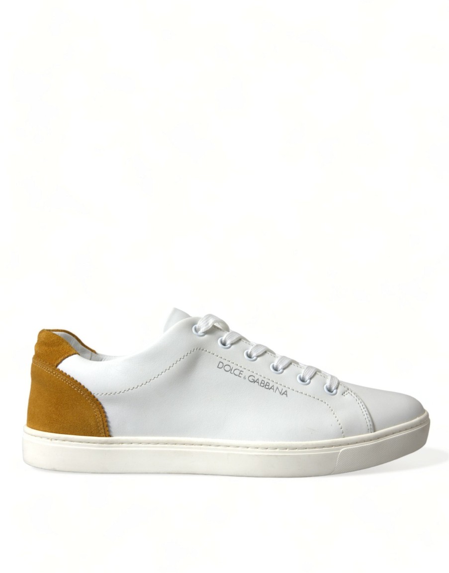 Men Dolce & Gabbana Men'S Sneakers | Dolce & Gabbana White Yellow Suede Leather Low Top Men Sneakers Shoes