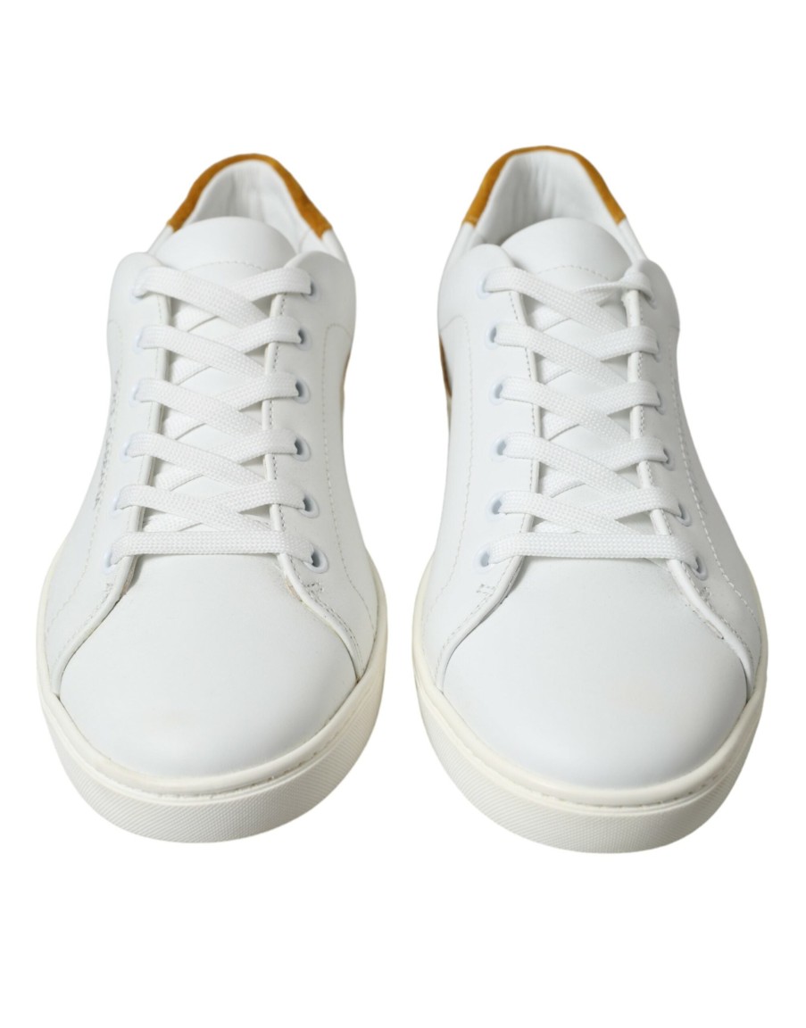 Men Dolce & Gabbana Men'S Sneakers | Dolce & Gabbana White Yellow Suede Leather Low Top Men Sneakers Shoes