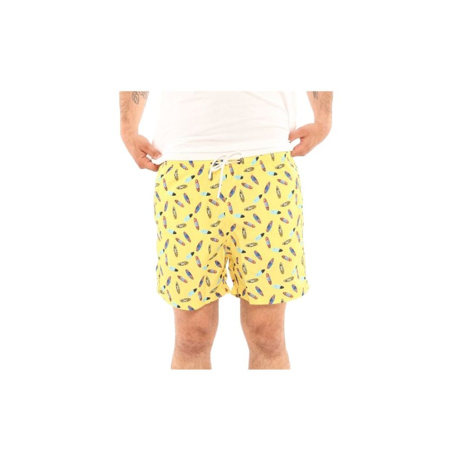 Men Yes Zee Men'S Swimwear | Yes Zee Sunny Yellow Patterned Men'S Swim Boxer