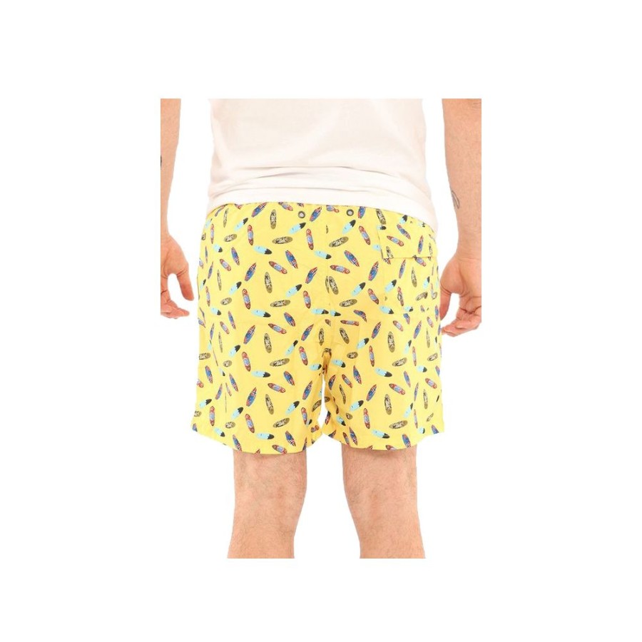 Men Yes Zee Men'S Swimwear | Yes Zee Sunny Yellow Patterned Men'S Swim Boxer