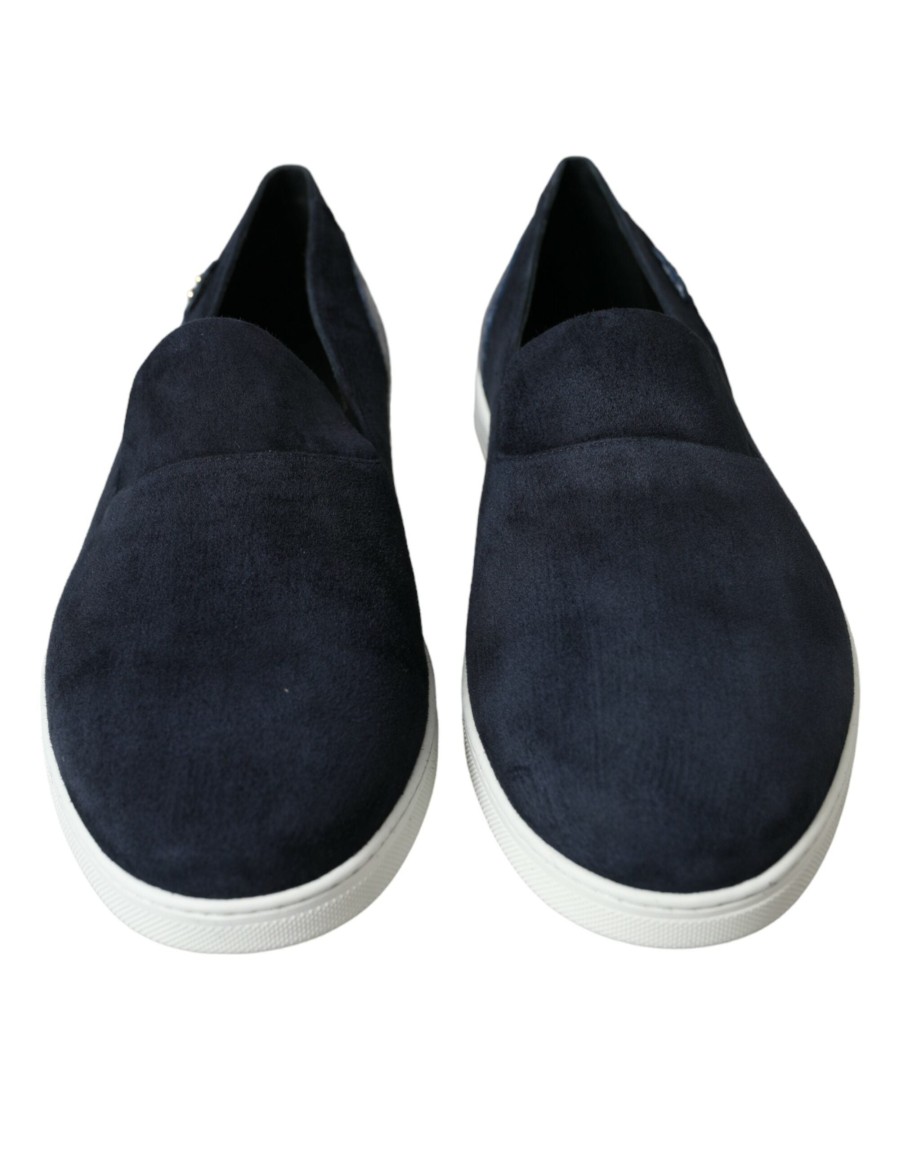 Men Dolce & Gabbana | Dolce & Gabbana Blue Suede Caiman Men Loafers Slippers Shoes