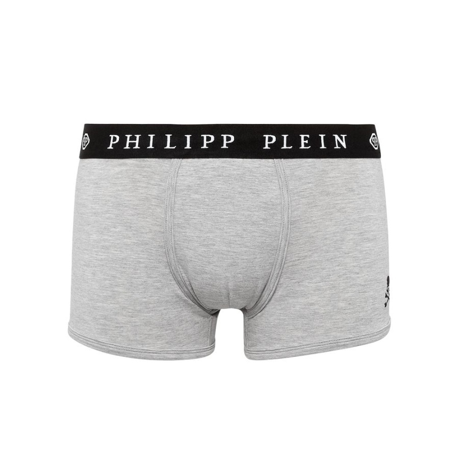 Men Philipp Plein Men'S Underwear | Philipp Plein Elegant Gray Boxer Duo With Logo Band