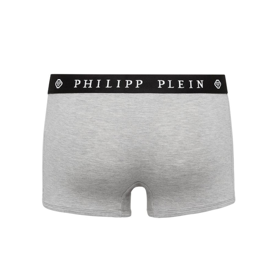 Men Philipp Plein Men'S Underwear | Philipp Plein Elegant Gray Boxer Duo With Logo Band