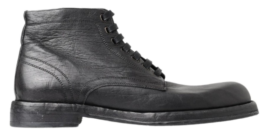 Men Dolce & Gabbana Men'S Boots | Dolce & Gabbana Black Horse Leather Perugino Boots