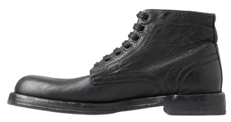 Men Dolce & Gabbana Men'S Boots | Dolce & Gabbana Black Horse Leather Perugino Boots