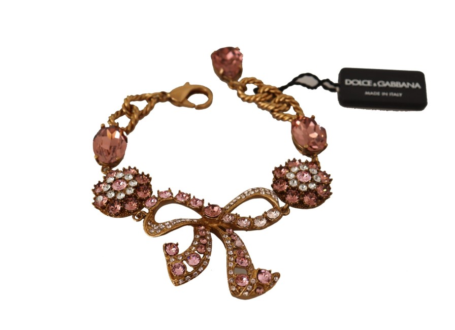 Women Dolce & Gabbana Women'S Bracelets | Dolce & Gabbana Gold Brass Chain Baroque Crystal Embellished Bracelet