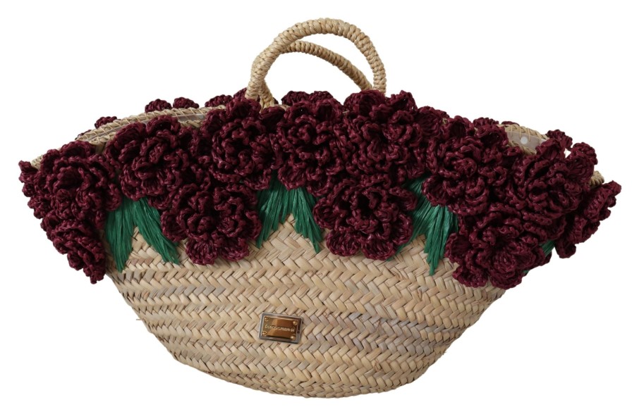 Women Dolce & Gabbana Women'S Tote Bags | Dolce & Gabbana Multicolor Straw Floral Handbag Tote Women Purse