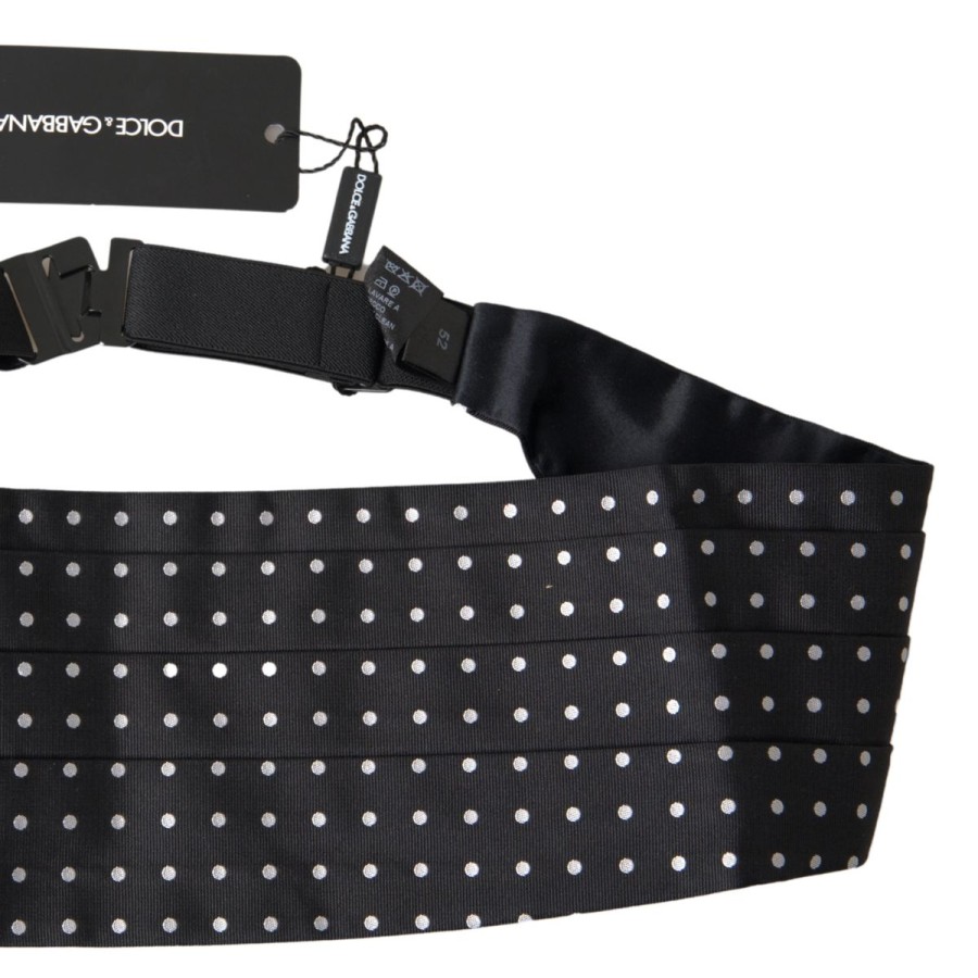 Men Dolce & Gabbana Men'S Cummerband | Dolce & Gabbana Black Silk Polka Waist Tuxedo Belt Cummerbund