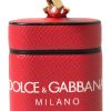 Women Dolce & Gabbana Women'S Others Accessories | Dolce & Gabbana Red Leather Gold Tone Metal Logo Print Airpods Case