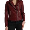 Women Dolce & Gabbana Women'S Jackets & Coats | Dolce & Gabbana Elegant Bordeaux Leather Biker Jacket