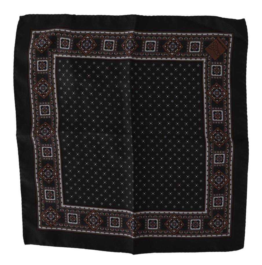 Men Dolce & Gabbana Men'S Handkerchief | Dolce & Gabbana Black Silk Men Pocket Square Handkerchief Scarf