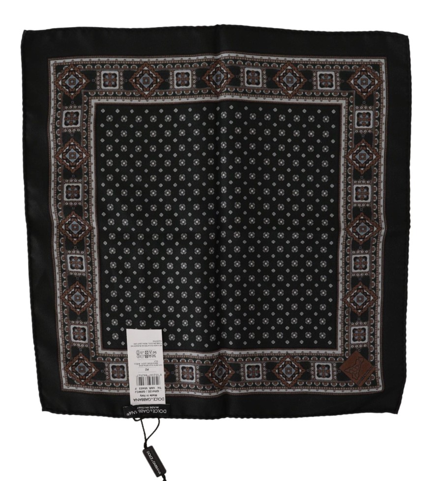 Men Dolce & Gabbana Men'S Handkerchief | Dolce & Gabbana Black Silk Men Pocket Square Handkerchief Scarf