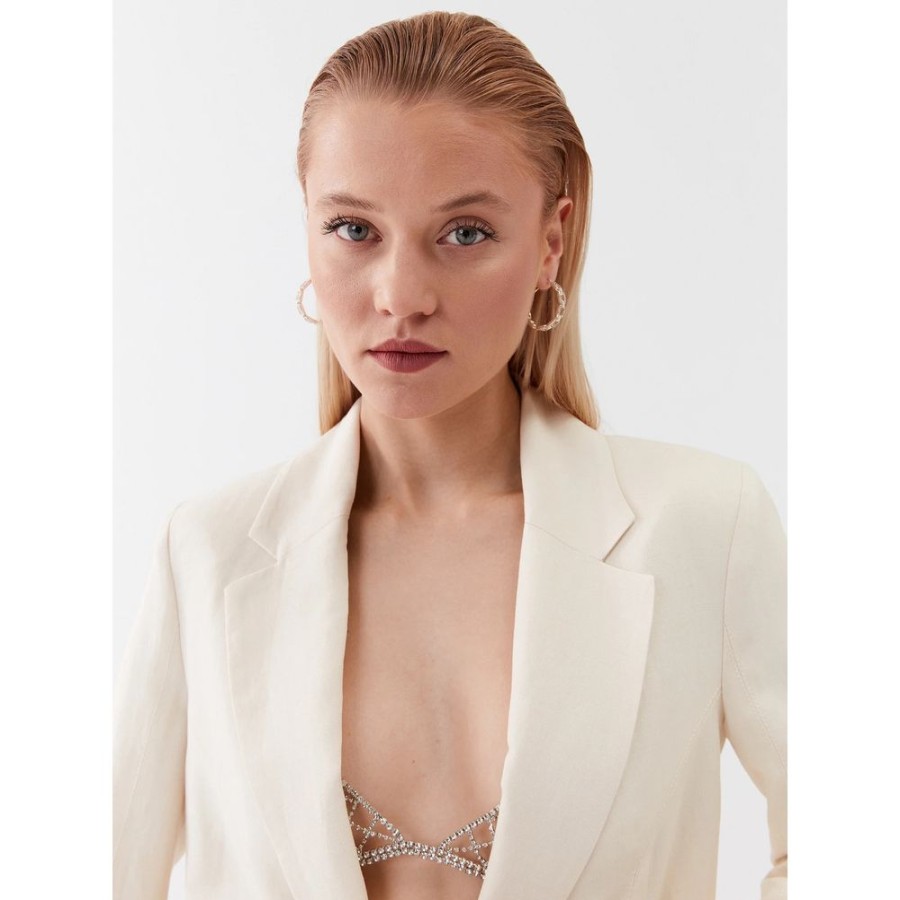 Women Patrizia Pepe Women'S Suits & Blazers | Patrizia Pepe Elegant White Linen Blend Jacket