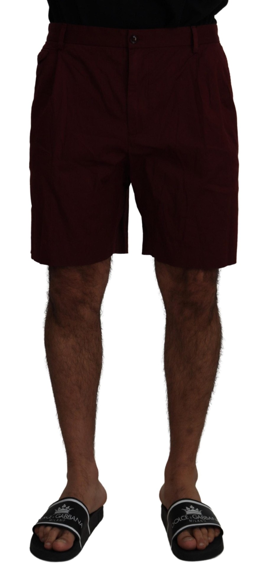 Men Dolce & Gabbana Men'S Shorts | Dolce & Gabbana Maroon Cotton Bermuda Casual Shorts