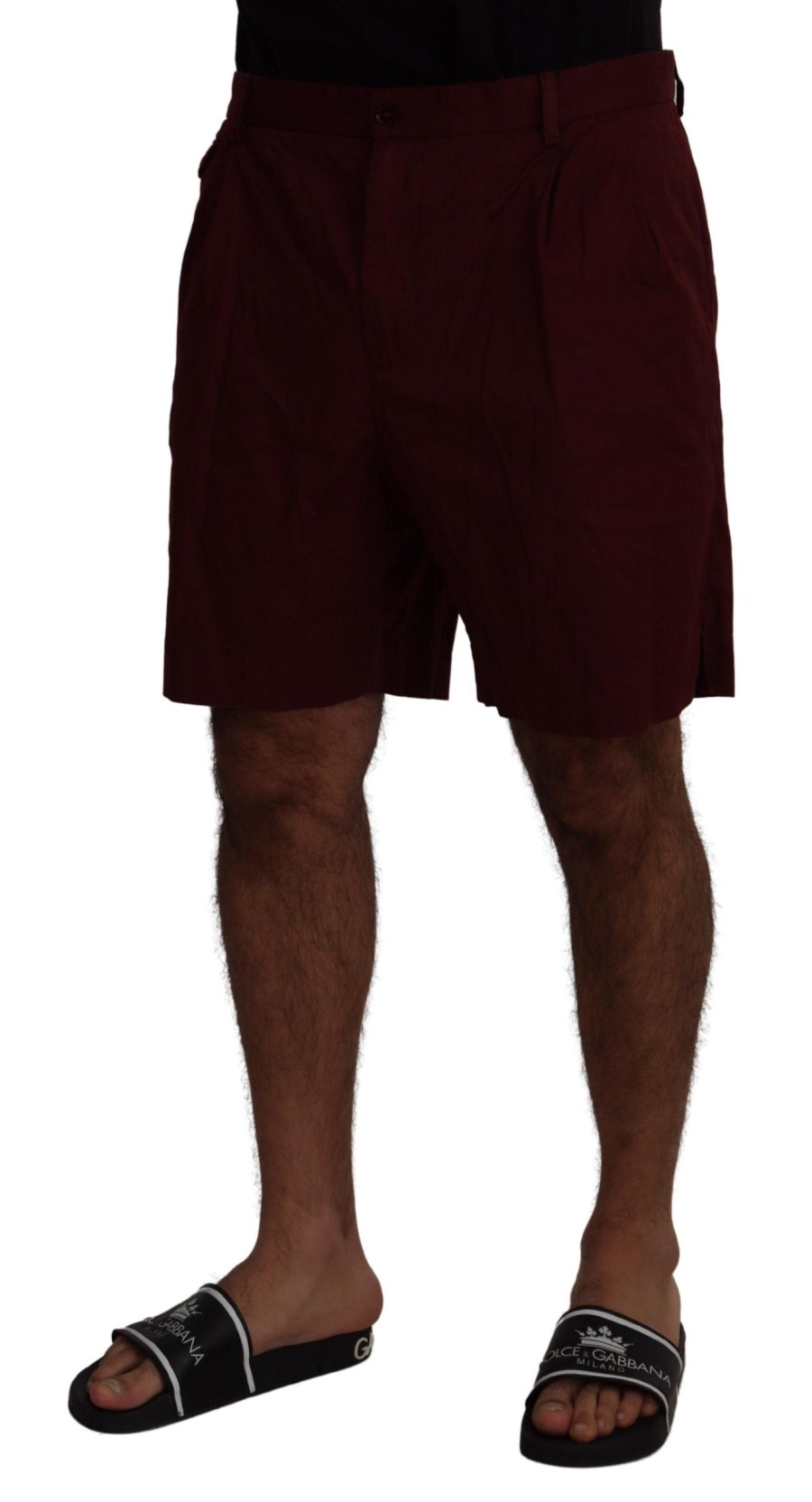 Men Dolce & Gabbana Men'S Shorts | Dolce & Gabbana Maroon Cotton Bermuda Casual Shorts