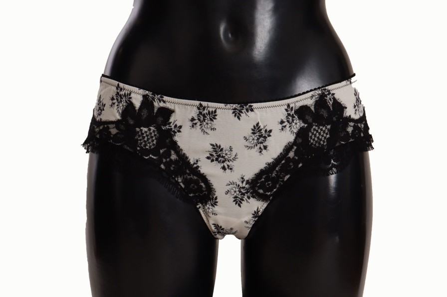 Women Dolce & Gabbana Women'S Underwear | Dolce & Gabbana White Floral Lace Satin Briefs Underwear