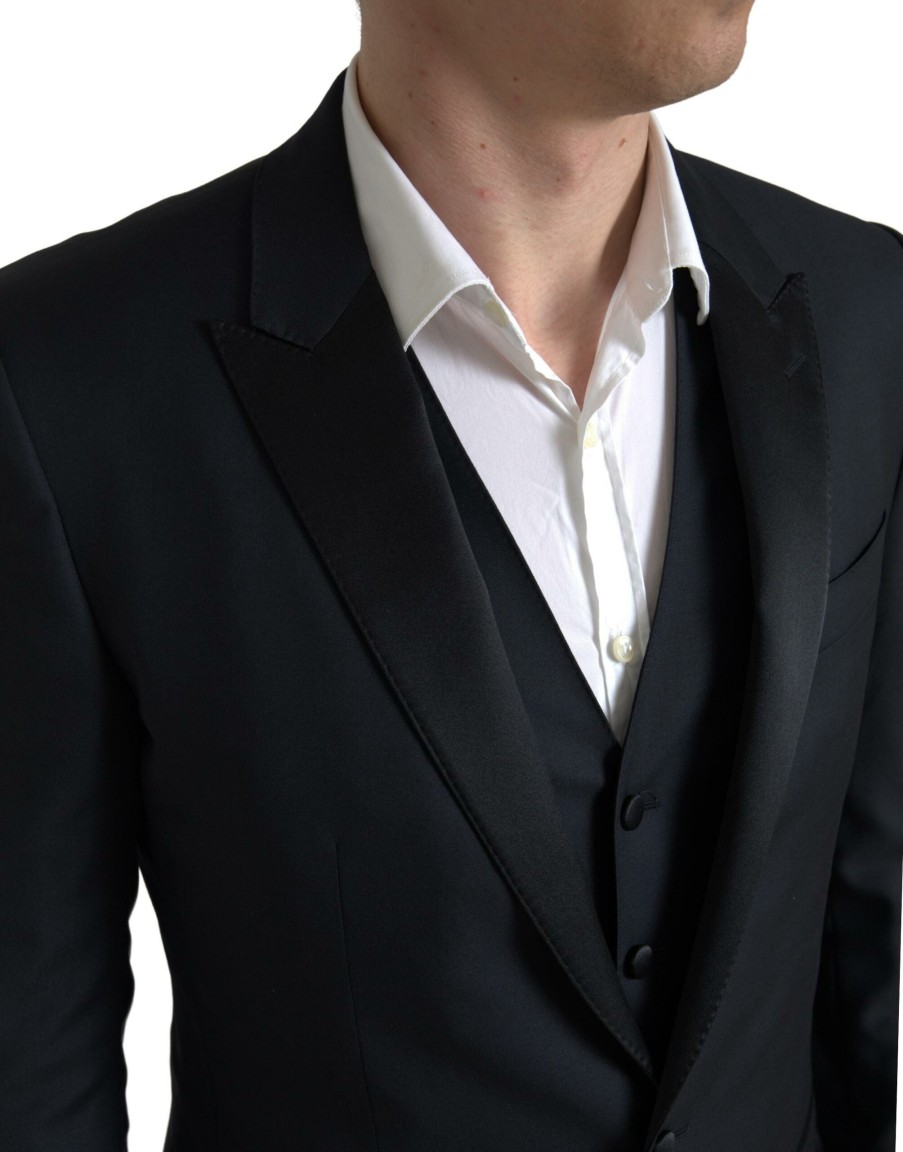 Men Dolce & Gabbana Men'S Suits | Dolce & Gabbana Black 3 Piece Single Breasted Martini Suit