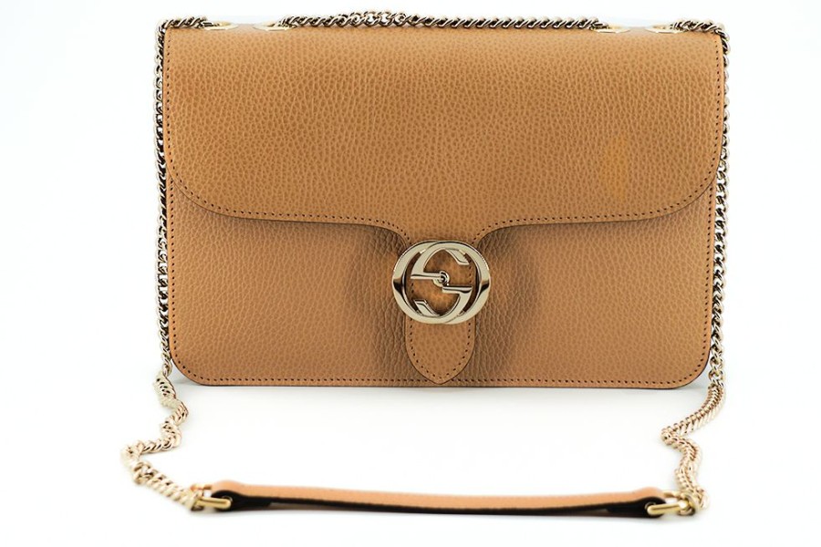 Women Gucci Women'S Crossbody Bags | Gucci Beige Calf Leather Dollar Shoulder Bag