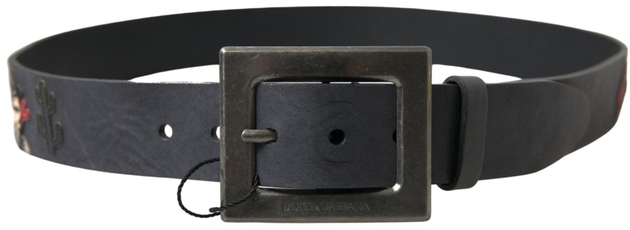 Men Dolce & Gabbana Men'S Belts | Dolce & Gabbana Black Leather #Dgfamly Square Buckle Belt