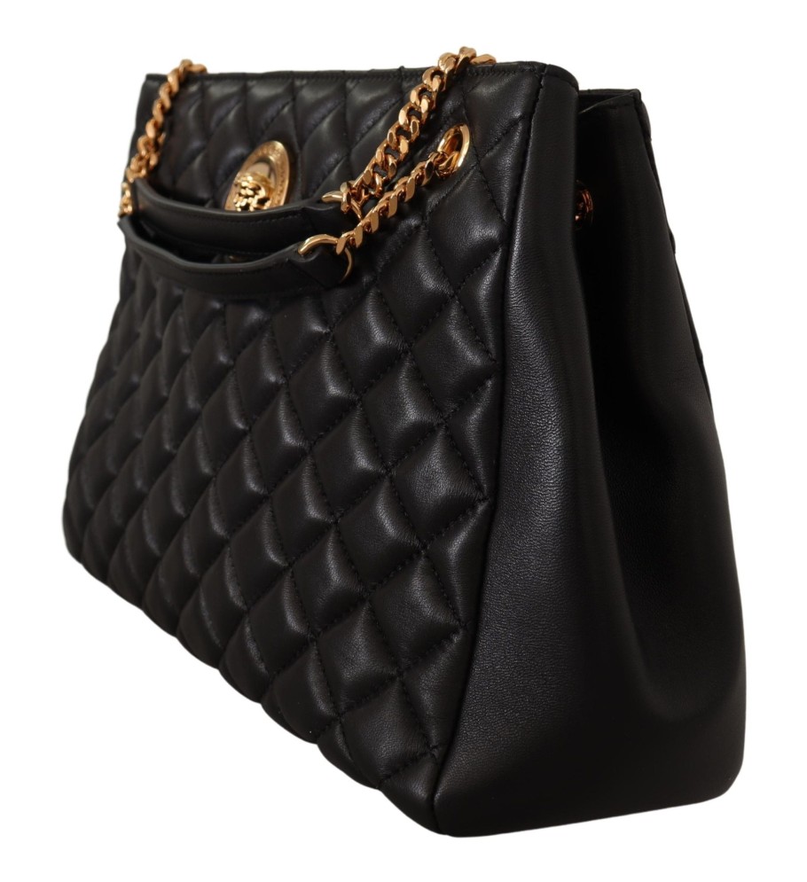 Women Versace Women'S Tote Bags | Versace Black Nappa Leather Medusa Large Tote Bag