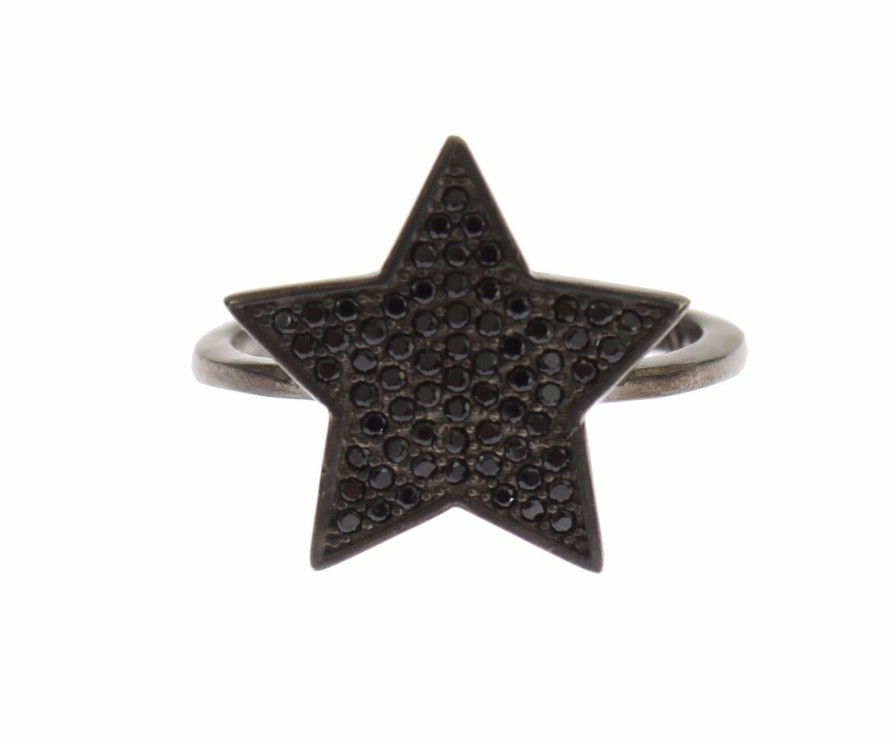 Women Nialaya Women'S Rings | Nialaya Black Cz Star 925 Silver Womens Ring