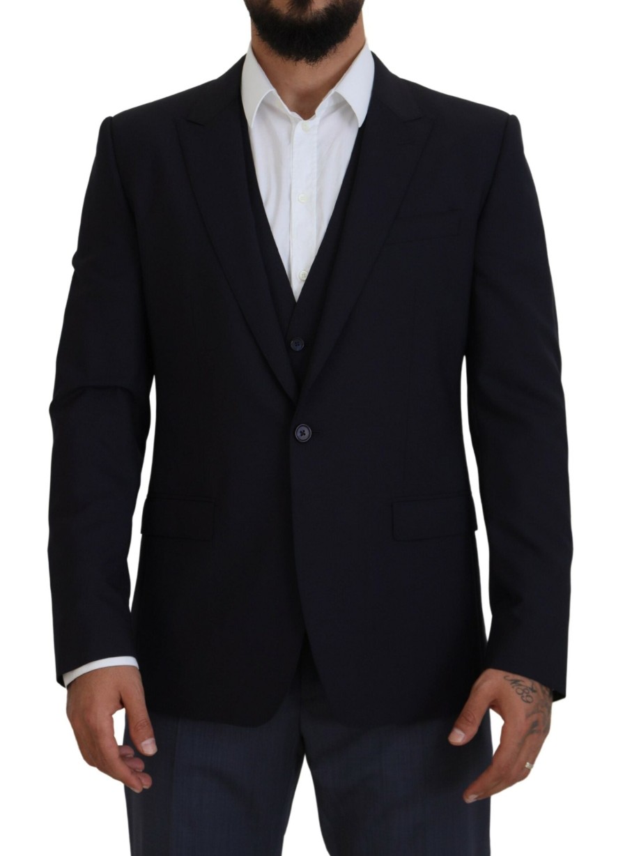 Men Dolce & Gabbana Men'S Blazers | Dolce & Gabbana Navy Blue Martini 2 Piece Blazer