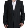 Men Dolce & Gabbana Men'S Blazers | Dolce & Gabbana Black Stripe Single Breasted Sicilia Blazer