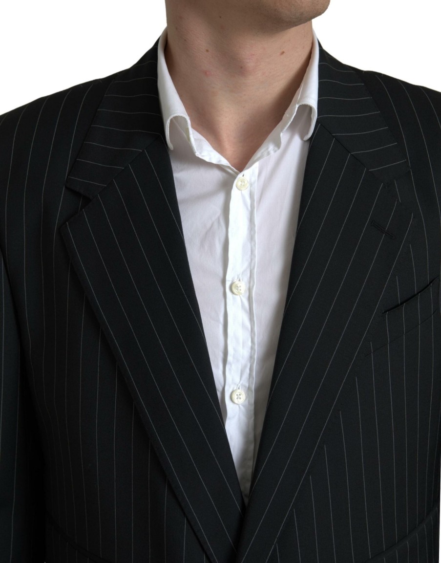 Men Dolce & Gabbana Men'S Blazers | Dolce & Gabbana Black Stripe Single Breasted Sicilia Blazer