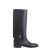 Women Burberry Women'S Boots | Burberry Buckle Embellished Leather Black Boots