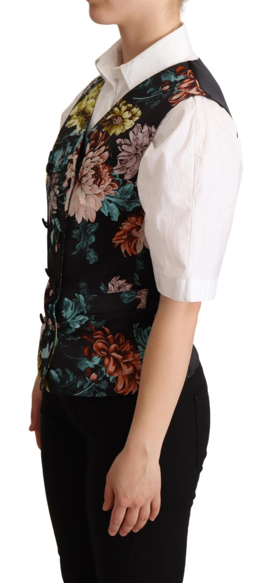 Women Dolce & Gabbana Women'S Vest | Dolce & Gabbana Black Jacquard Floral Waistcoat Vest