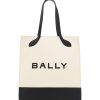 Women Bally Women'S Tote Bags | Bally White And Black Leather Tote Shoulder Bag