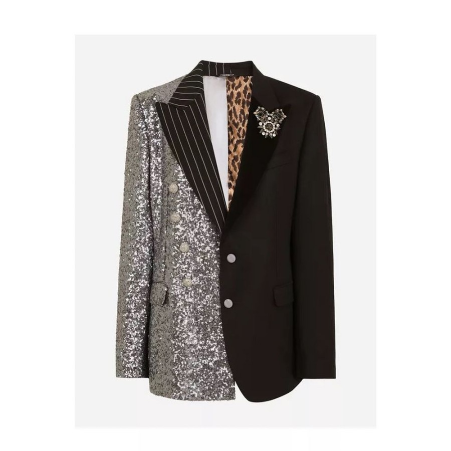 Women Dolce & Gabbana Women'S Suits & Blazers | Dolce & Gabbana Elegant Virgin Wool & Cotton Silk-Detailed Jacket