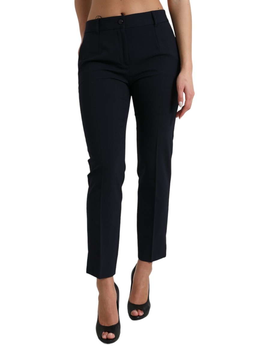 Women Dolce & Gabbana Women'S Pants & Jeans | Dolce & Gabbana Blue Mid Waist Tapered Cropped Pants