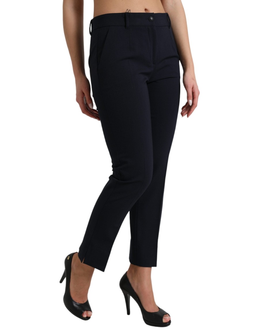 Women Dolce & Gabbana Women'S Pants & Jeans | Dolce & Gabbana Blue Mid Waist Tapered Cropped Pants