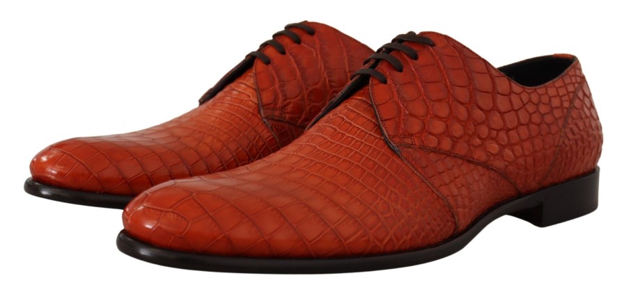 Men Dolce & Gabbana Men'S Formal | Dolce & Gabbana Orange Exotic Leather Dress Derby Shoes