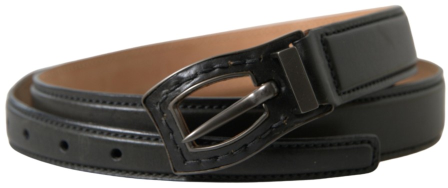 Men Ermanno Scervino Men'S Belts | Ermanno Scervino Black Leather Metal Buckle Cintura Belt